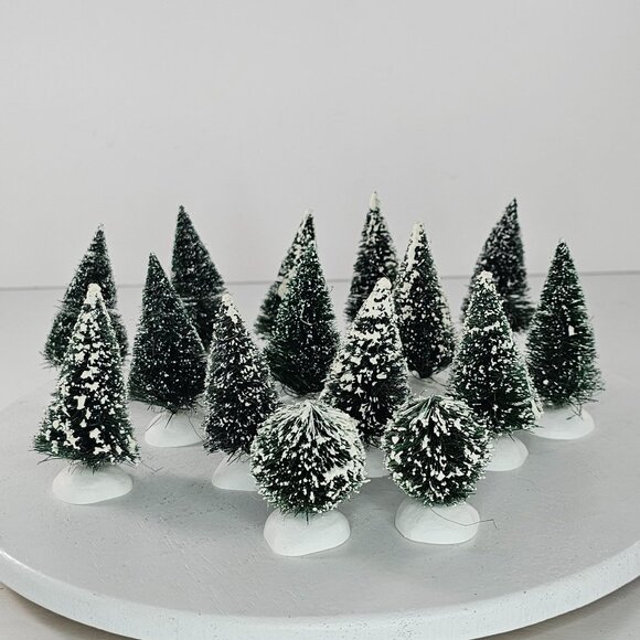 Vintage Department 56 Miniature Snow-Covered Bottle Brush Trees - Set Of 15 - Picture 1 of 8